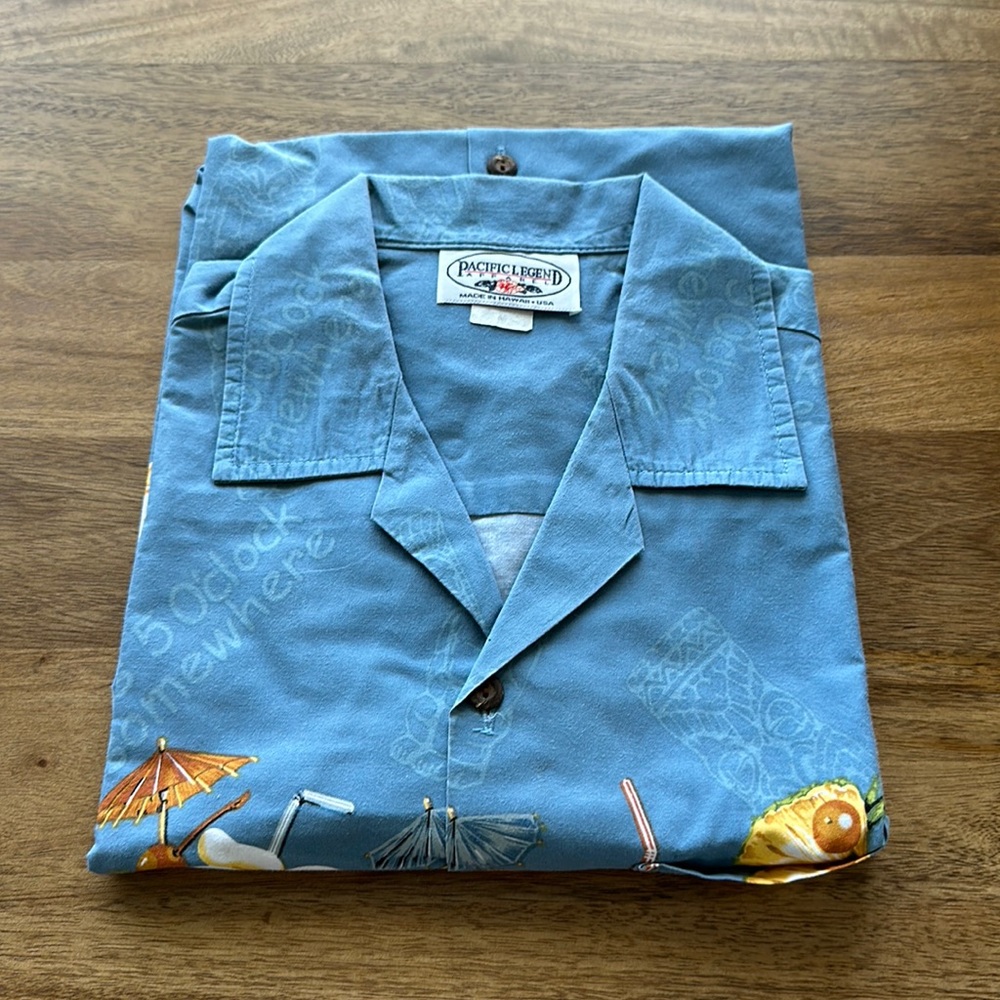 Pacific Legend blue Tiki Hawaiian short sleeve shirt vacation party vibes size L - Picture 3 of 5